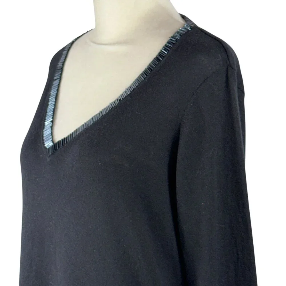 Pamela Dennis Private Client Group Silk & Cashmere V-neck Black Sweater Size M